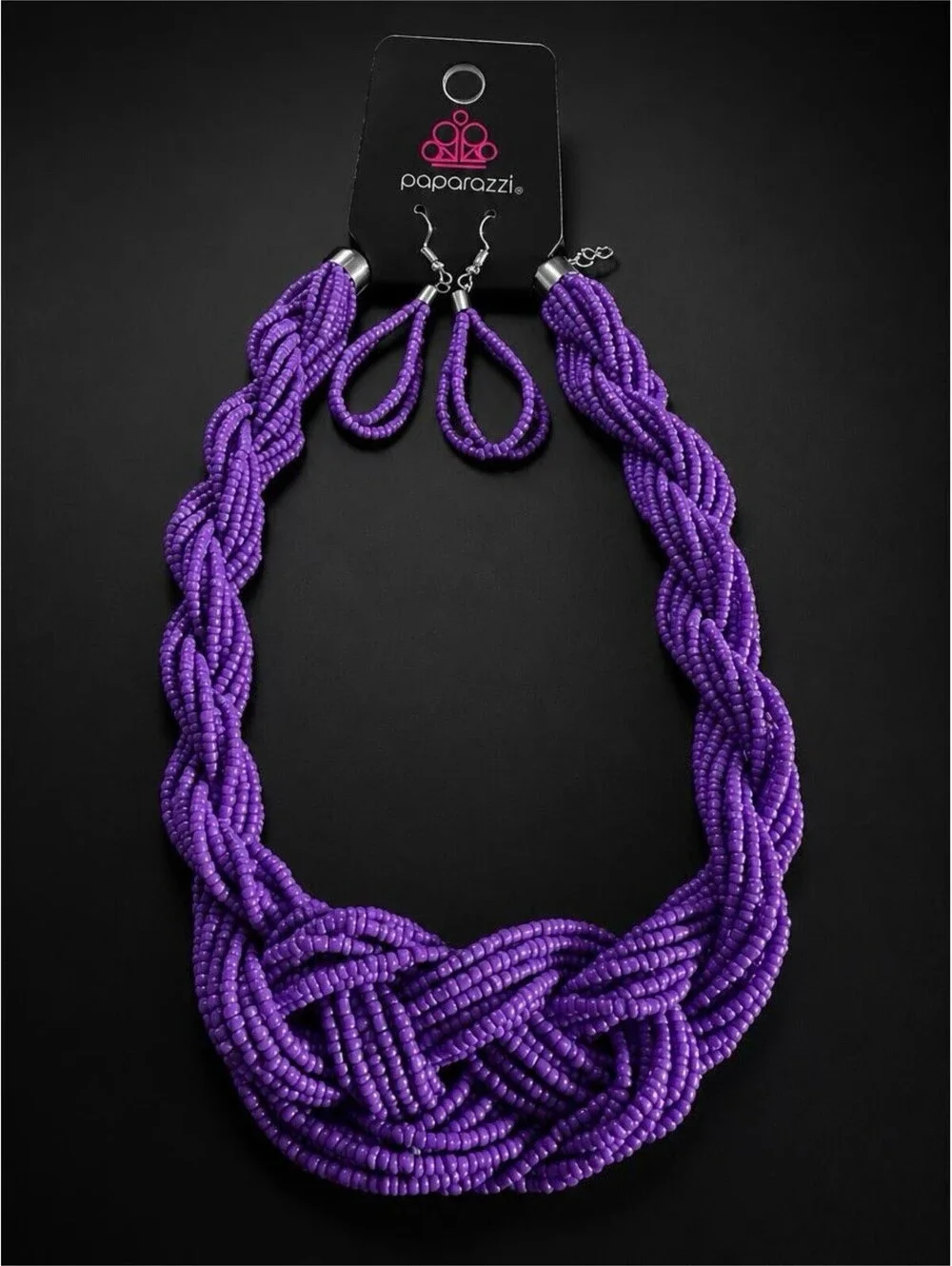 Paparazzi Purple Multi Strand Seed Bead Necklace & Matching Earrings Statement
